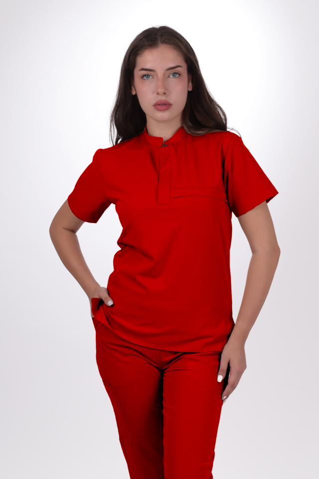 Premium Likralı Lotus Seri Kadın Kırmızı Scrubs