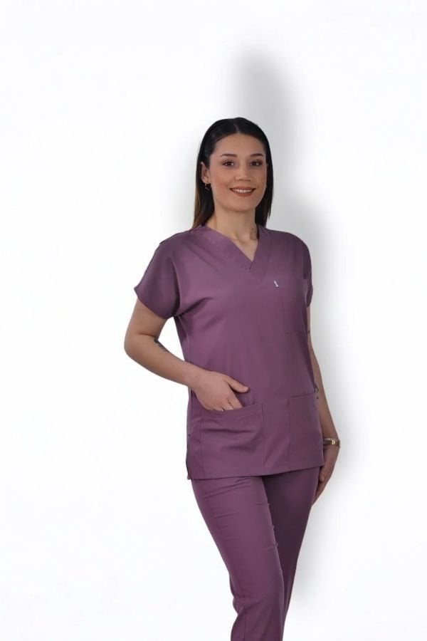 Likralı Klasik Seri Kadın Açık Mürdüm Scrubs