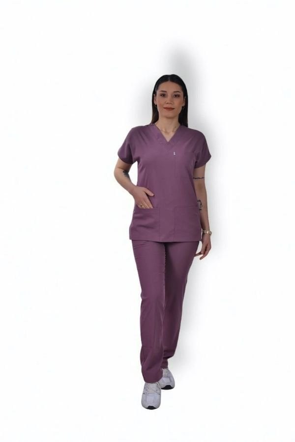 Likralı Klasik Seri Kadın Açık Mürdüm Scrubs