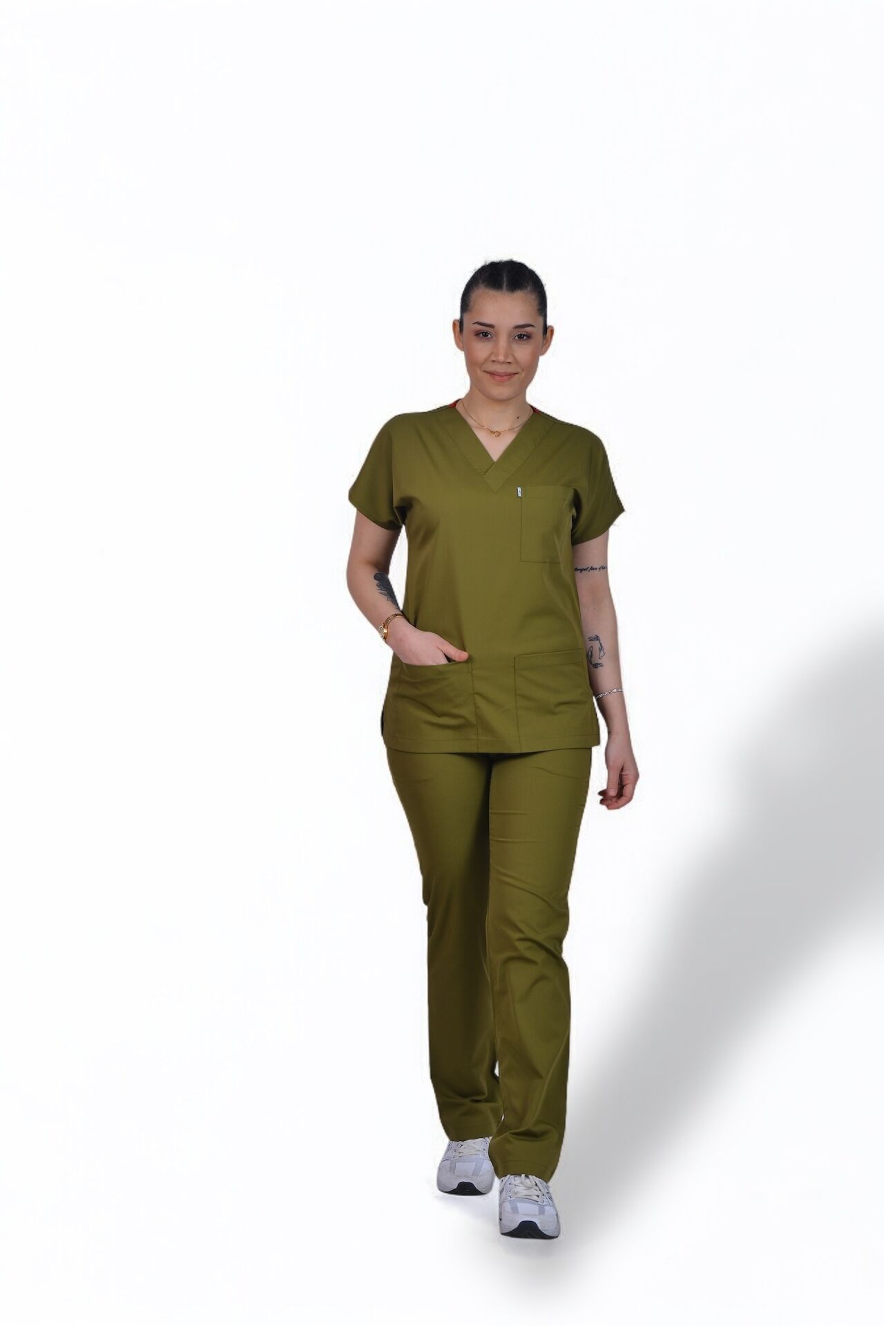 Premium Likralı Klasik Seri Kadın Yağ Yeşili Scrubs