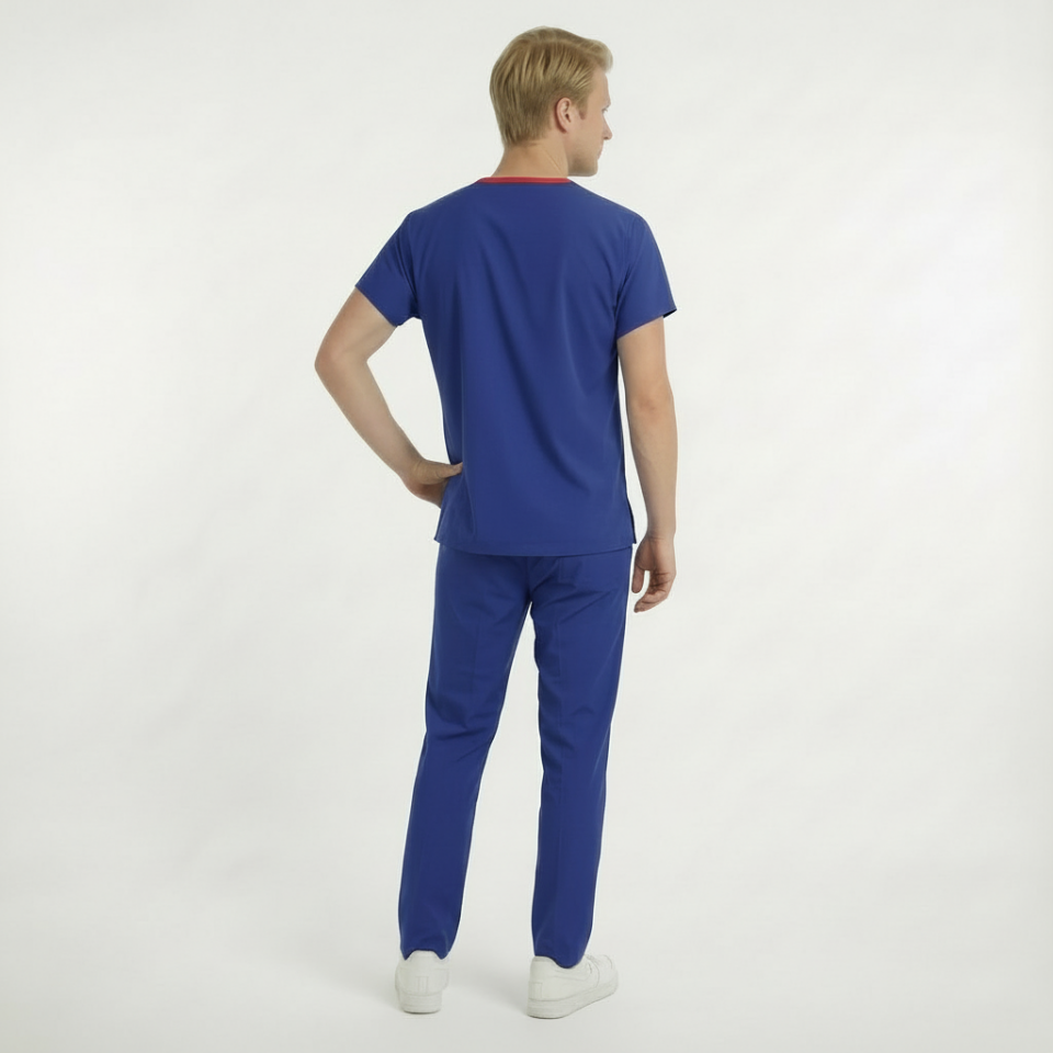 Likralı Klasik Seri Erkek Saks Mavisi Scrubs