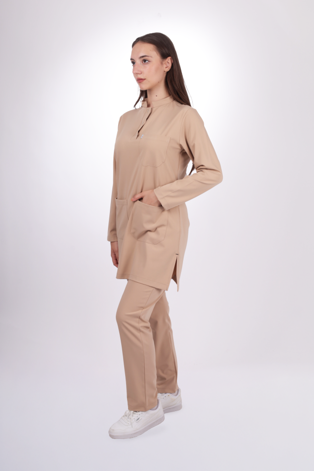 Premium Likralı Tesettür Seri Kadın Bej Scrubs