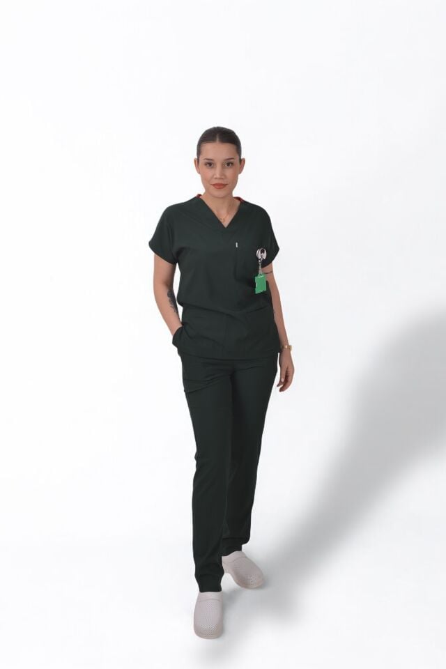 Likralı Klasik Seri Kadın Avcı Yeşili Scrubs