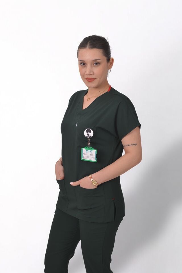 Likralı Klasik Seri Kadın Avcı Yeşili Scrubs