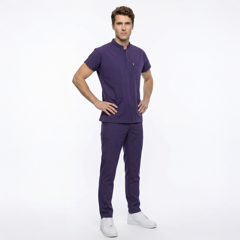 Likralı Snap Seri Erkek Mor Scrubs