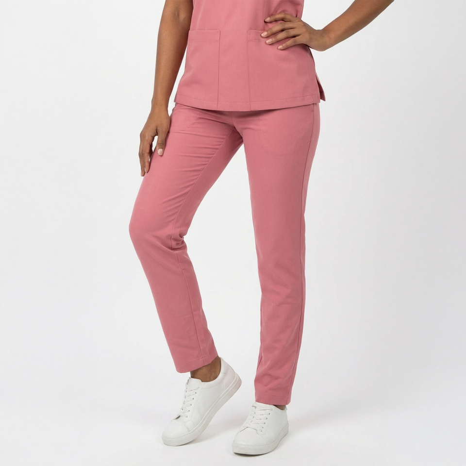 Likralı Klasik Seri Kadın Mercan Pembesi Scrubs