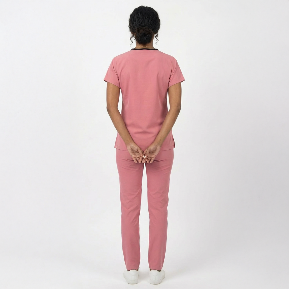 Likralı Klasik Seri Kadın Mercan Pembesi Scrubs