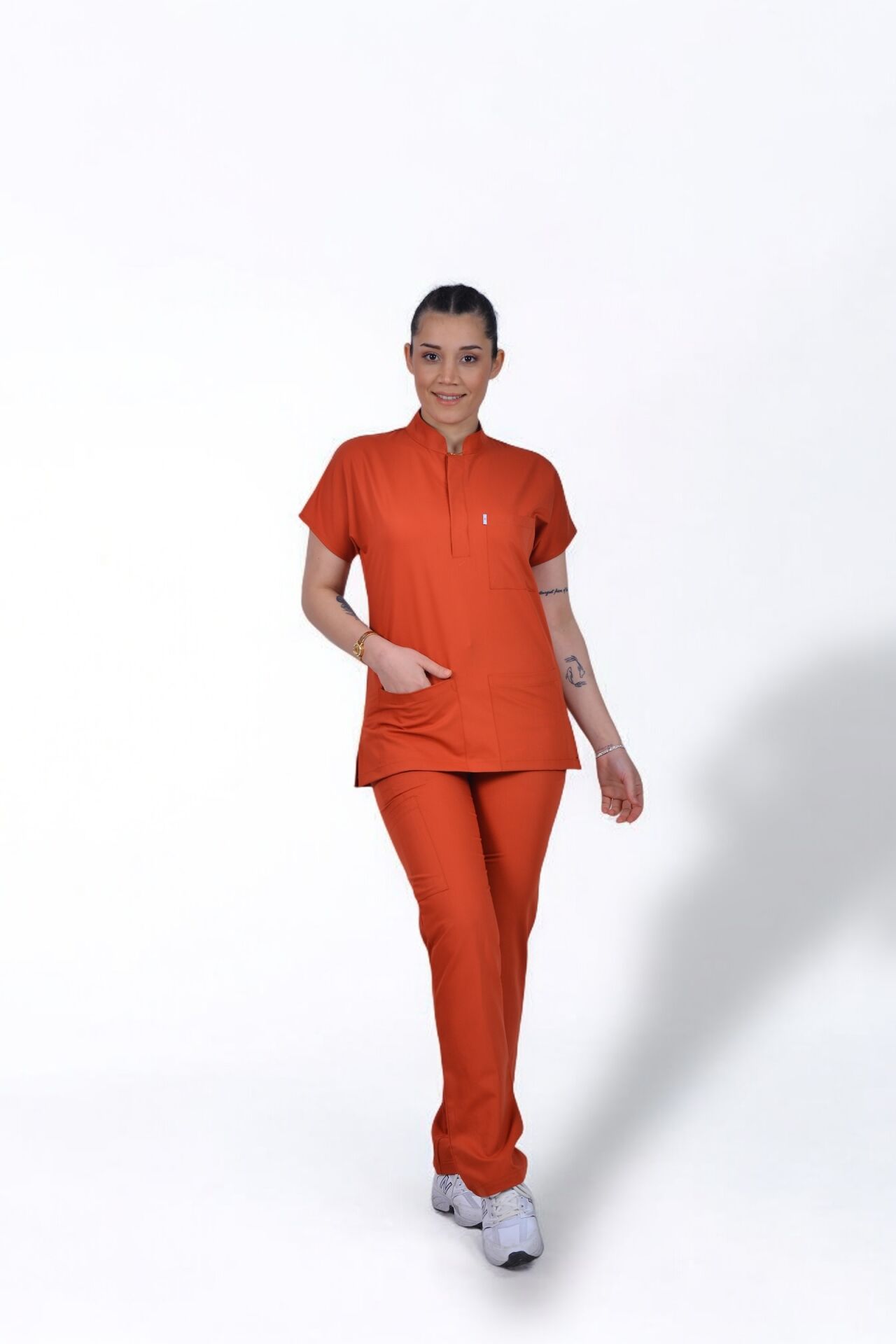 Premium Likralı Snap Seri Kadın Kiremit Scrubs