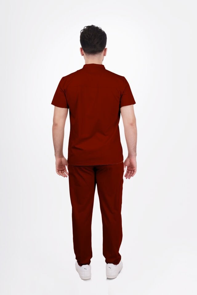 Premium Likralı SnapPrime Seri Erkek Bordo Scrubs