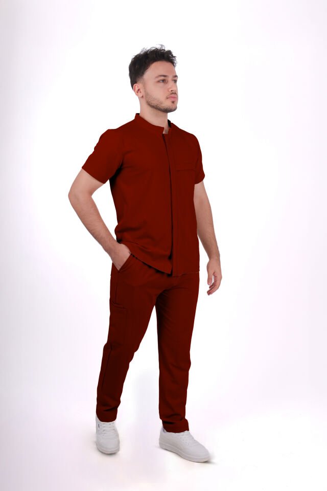 Premium Likralı SnapPrime Seri Erkek Bordo Scrubs