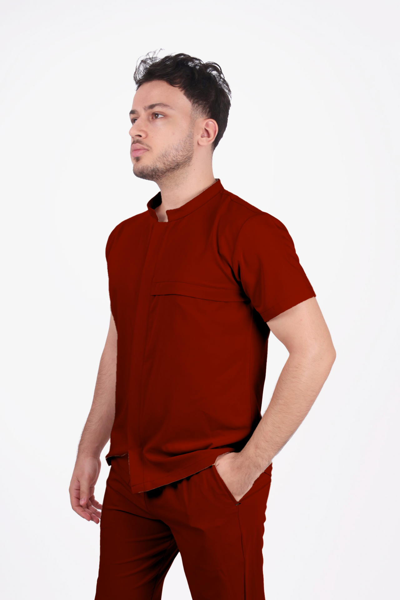 Premium Likralı SnapPrime Seri Erkek Bordo Scrubs