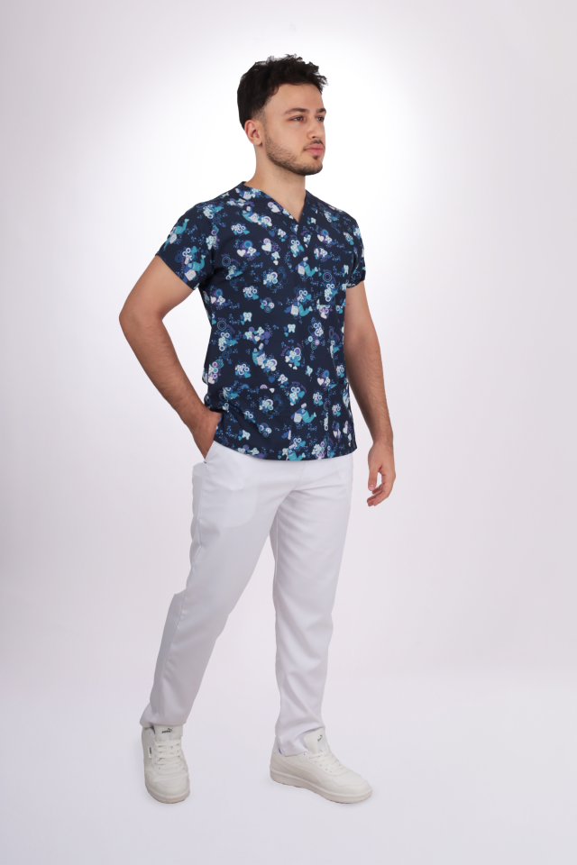 Desenli Seri Erkek Beyaz Diş Desen Tek Üst