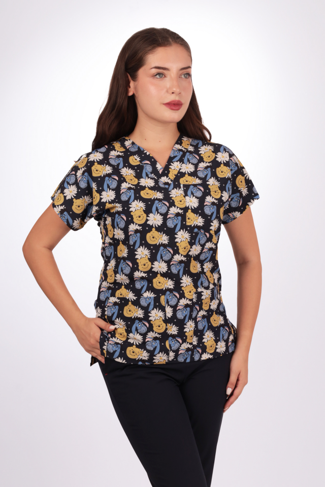 Desenli Seri Ayıcık Desen Kadın Tek Üst