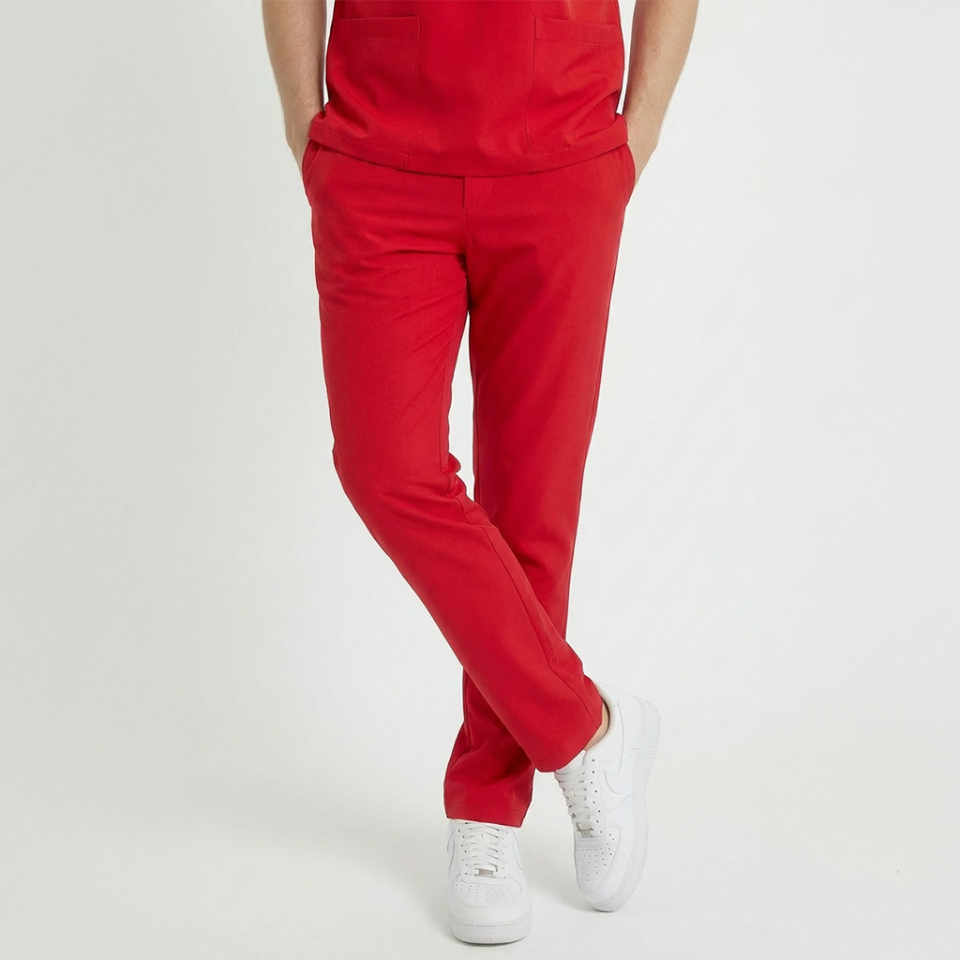 Likralı Klasik Seri Erkek Kırmızı Scrubs