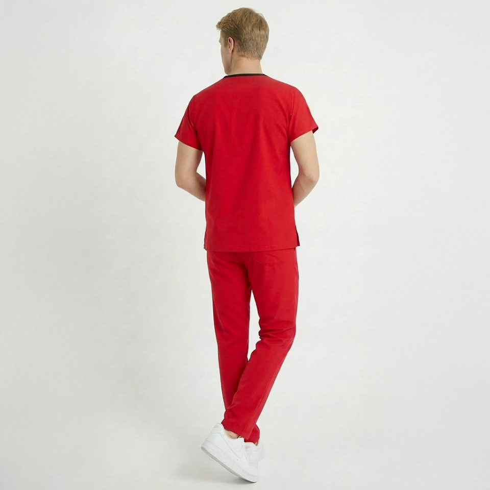 Likralı Klasik Seri Erkek Kırmızı Scrubs