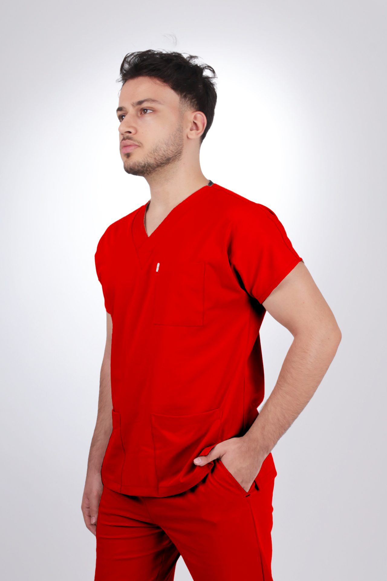 Likralı Klasik Seri Erkek Kırmızı Scrubs