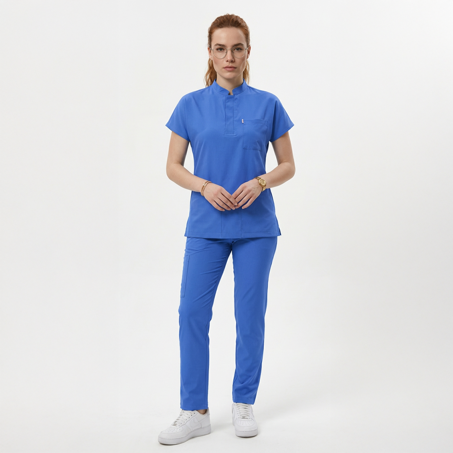 Likralı Snap Seri Kadın Gök Mavisi Scrubs