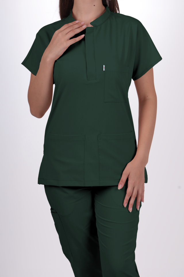 Premium Likralı Snap Seri Kadın Avcı Yeşili Üniforma Takım