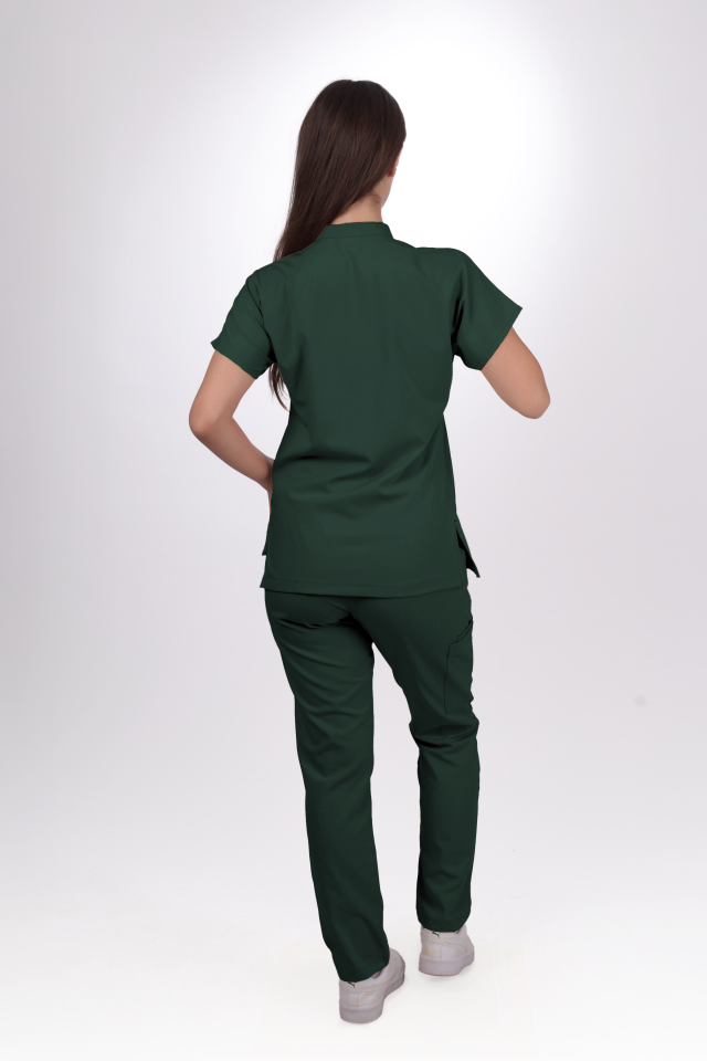 Premium Likralı Snap Seri Kadın Avcı Yeşili Scrubs