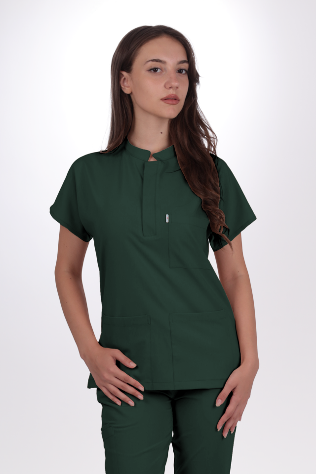 Premium Likralı Snap Seri Kadın Koyu Haki Scrubs