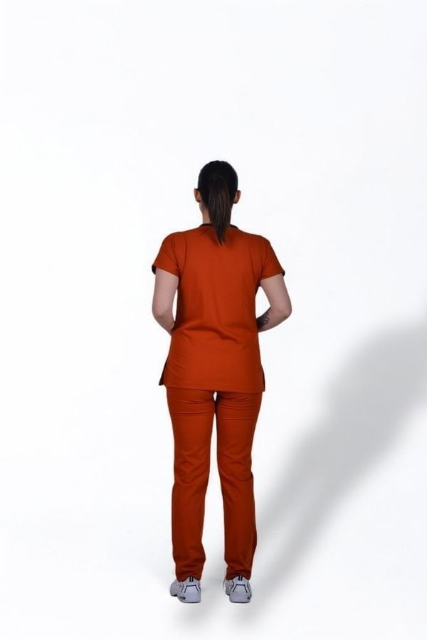 Premium Likralı Zipper Seri Kadın Kiremit Scrubs