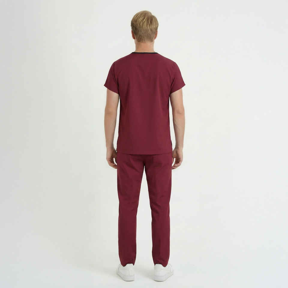 Terycoton Kumaş Klasik Seri Erkek Bordo Scrubs