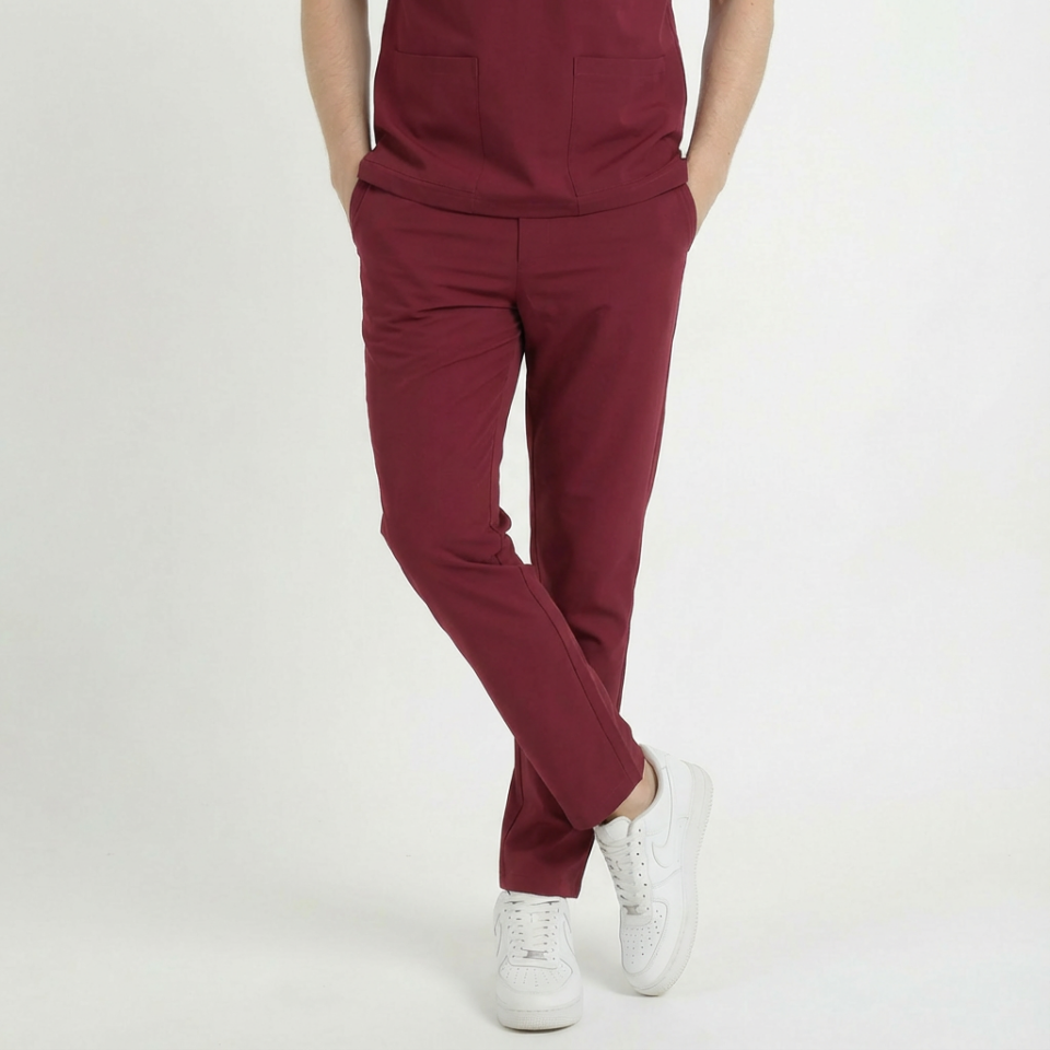 Terycoton Kumaş Klasik Seri Erkek Bordo Scrubs