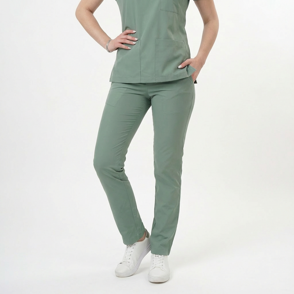 Likralı Klasik Seri Kadın Küf Yeşili Scrubs