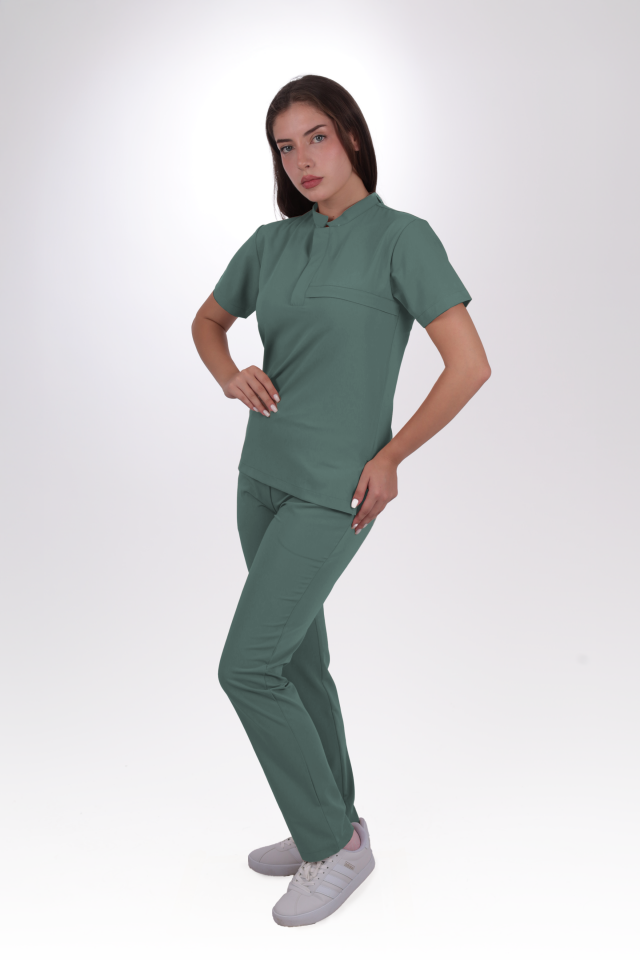 Premium Likralı Lotus Seri Kadın Küf Yeşili Scrubs