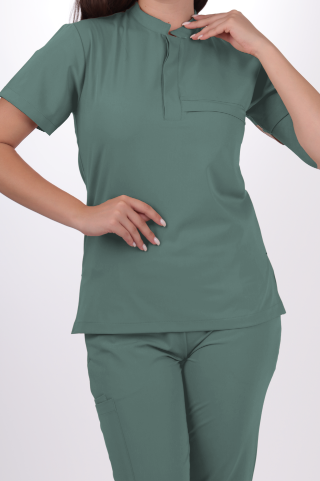 Premium Likralı Lotus Seri Kadın Küf Yeşili Scrubs