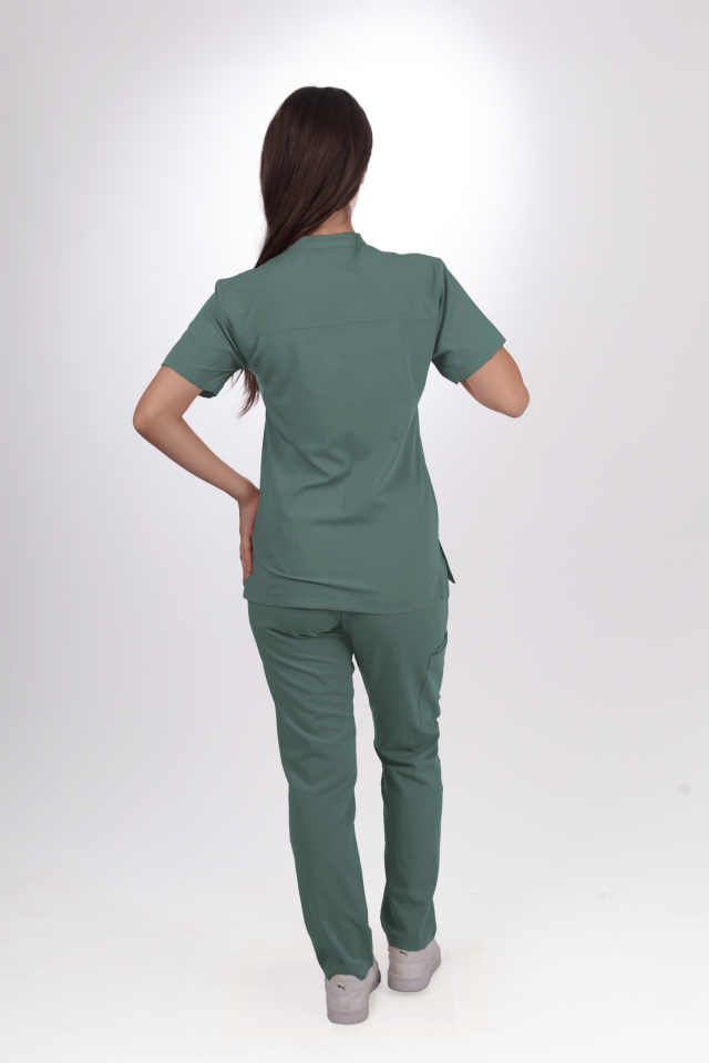 Premium Likralı Lotus Seri Kadın Küf Yeşili Scrubs