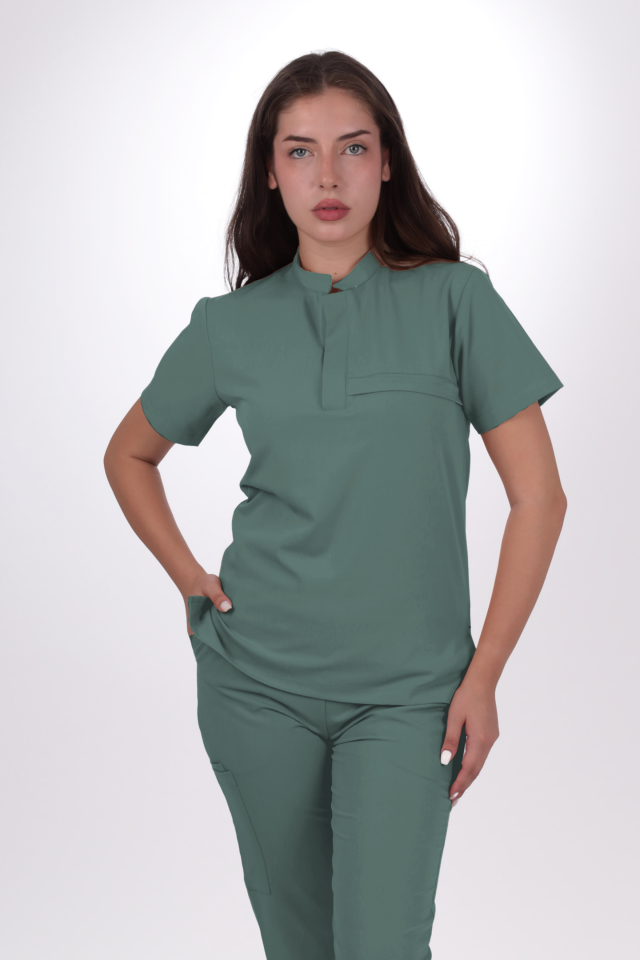 Premium Likralı Lotus Seri Kadın Küf Yeşili Scrubs