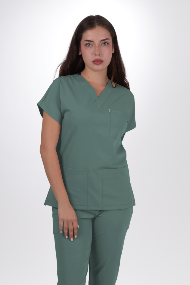 Likralı Klasik Seri Kadın Küf Yeşili Scrubs