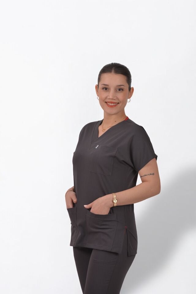 Likralı Klasik Seri Kadın Antrasit Gri Scrubs