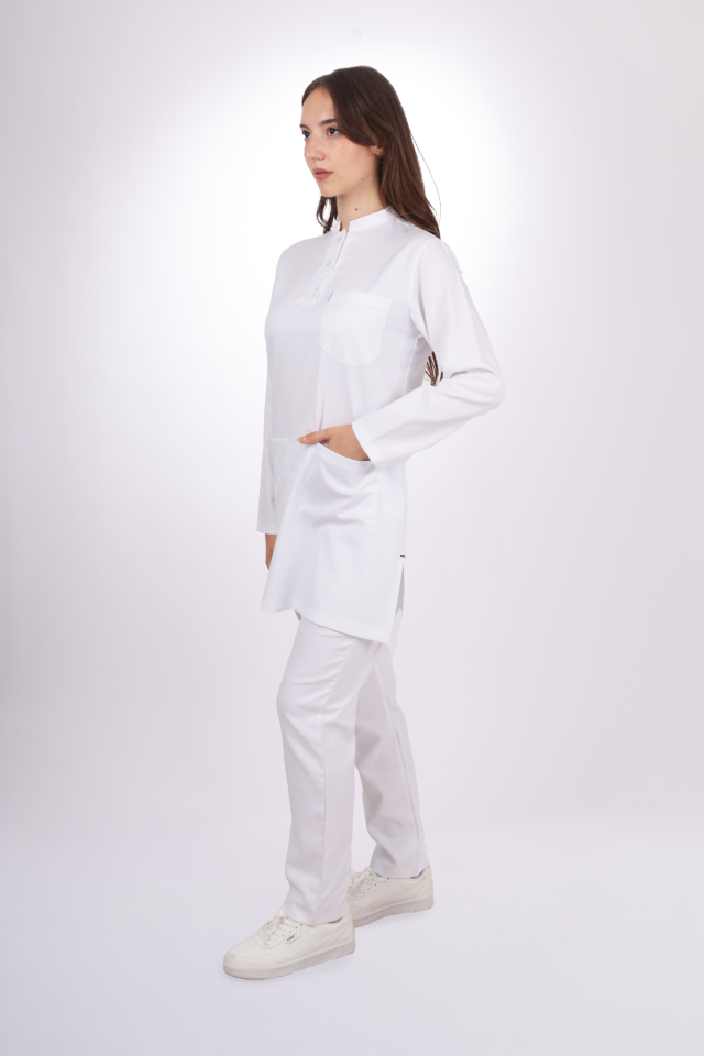Premium Likralı Tesettür Seri Kadın Beyaz Scrubs