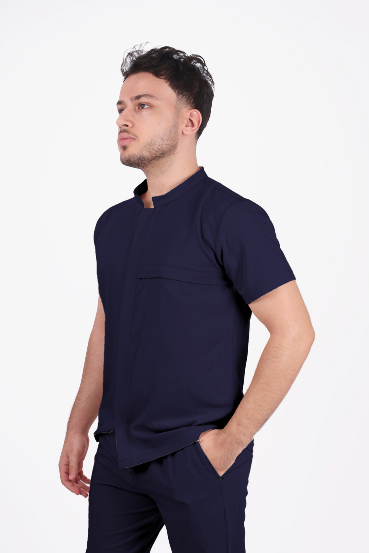 Premium Likralı Boydan Çıtçıt Seri Erkek Lacivert Scrubs