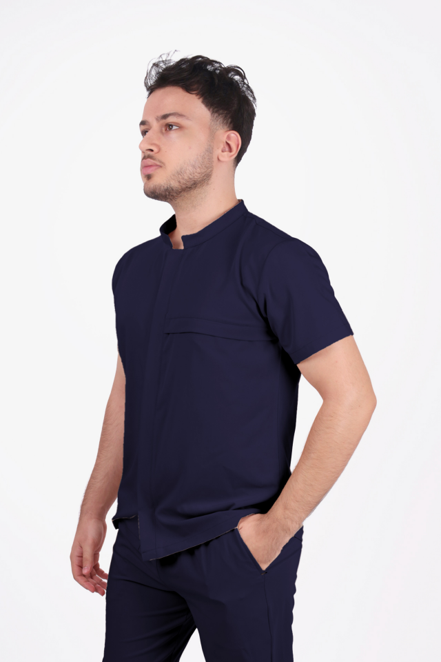 Premium Likralı Boydan Çıtçıt Seri Erkek Lacivert Scrubs