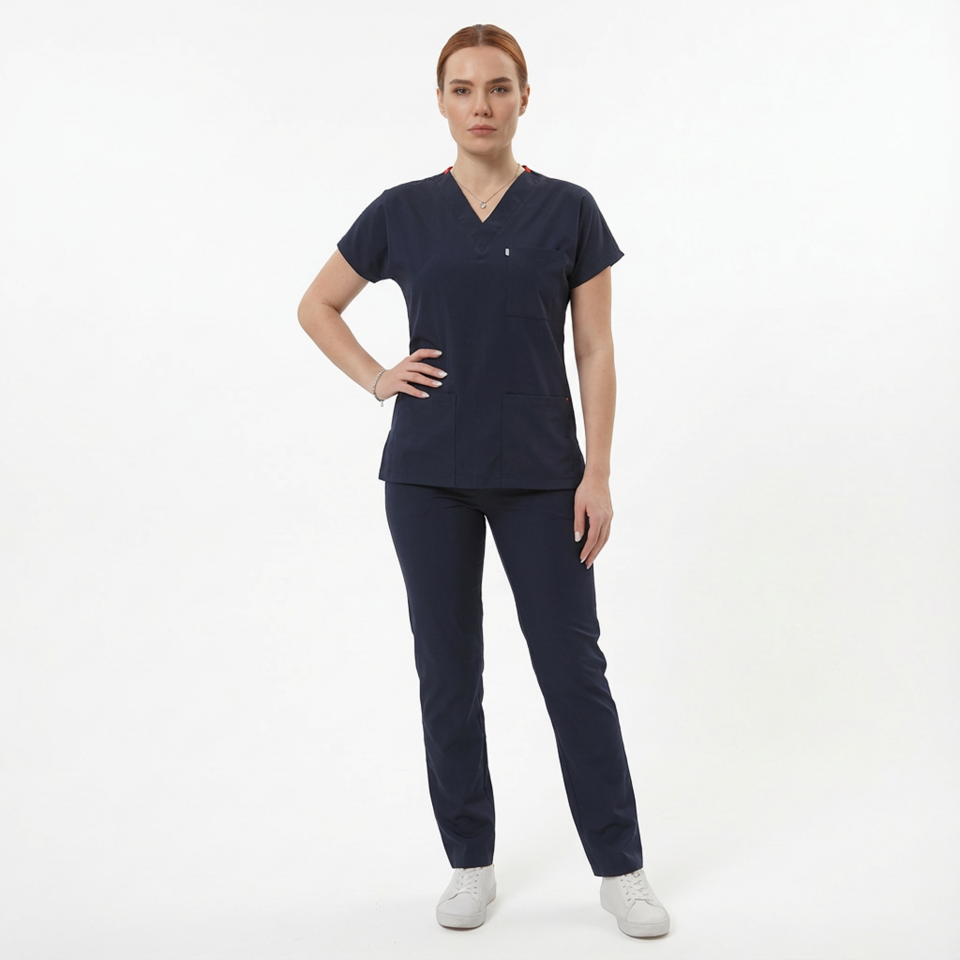 Likralı Klasik Seri Kadın Lacivert Scrubs