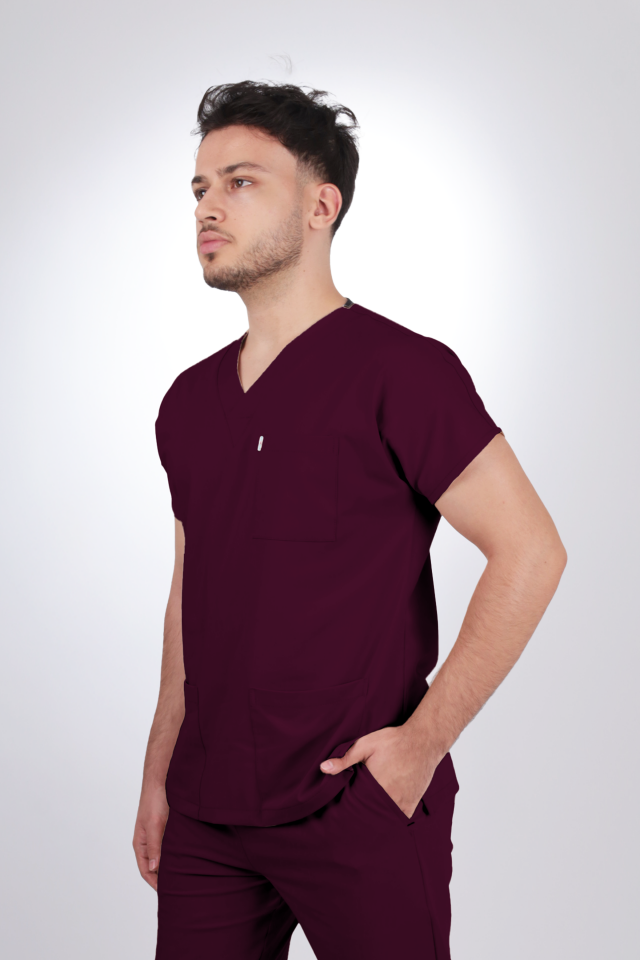 Premium Likralı Klasik Seri Erkek Mürdüm Scrubs