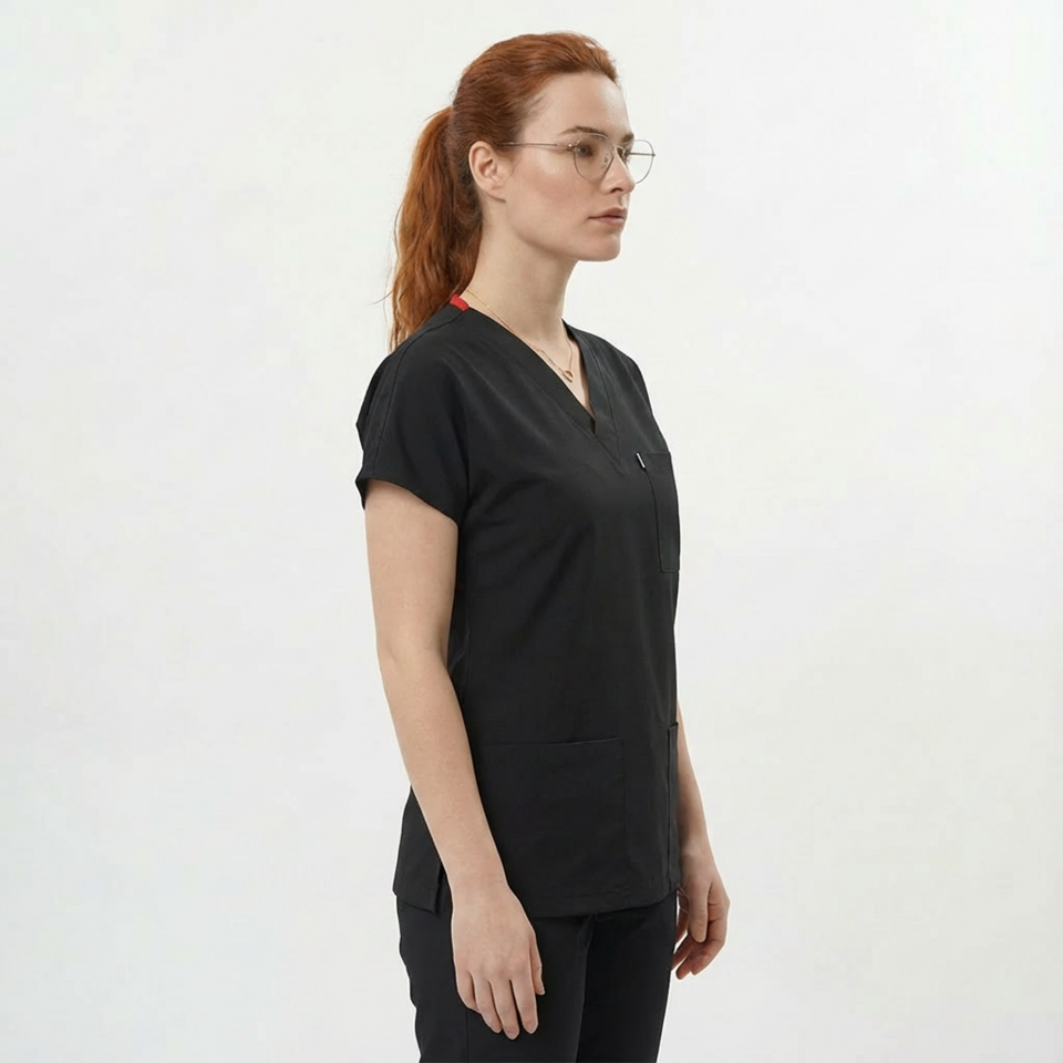 Likralı Klasik Seri Kadın Siyah Scrubs