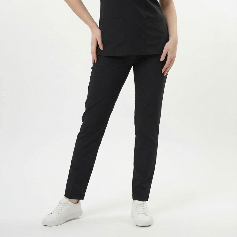 Likralı Klasik Seri Kadın Siyah Scrubs