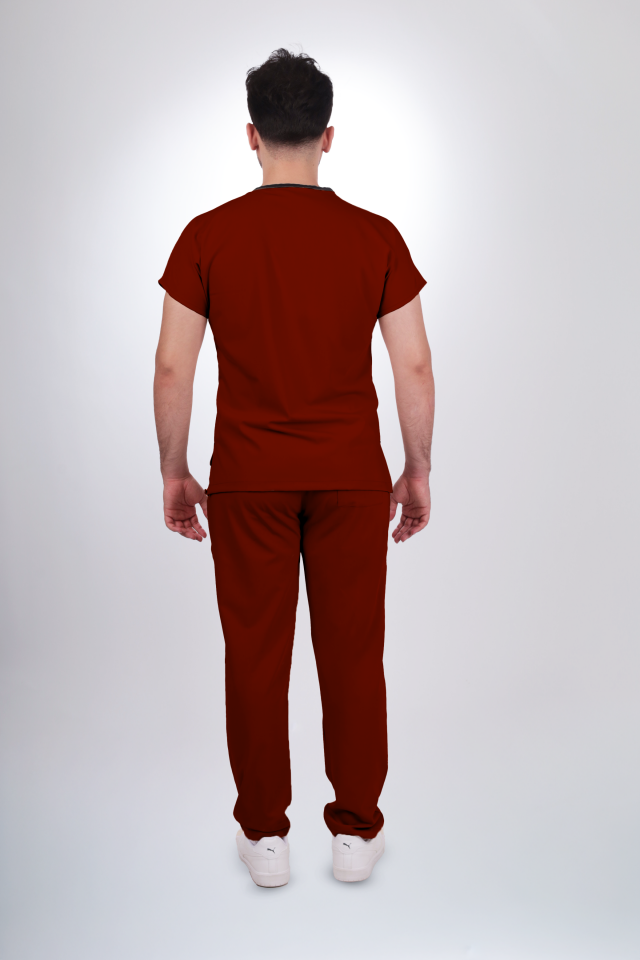 Premium Likralı Klasik Seri Erkek Bordo Scrubs