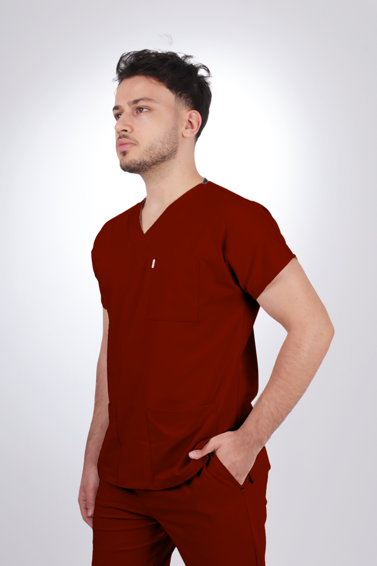 Premium Likralı Klasik Seri Erkek Bordo Scrubs