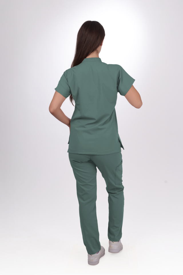 Premium Likralı Snap Seri Kadın Küf Yeşili Scrubs