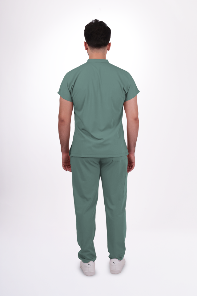 Premium Likralı Snap Seri Erkek Küf Yeşili Scrubs