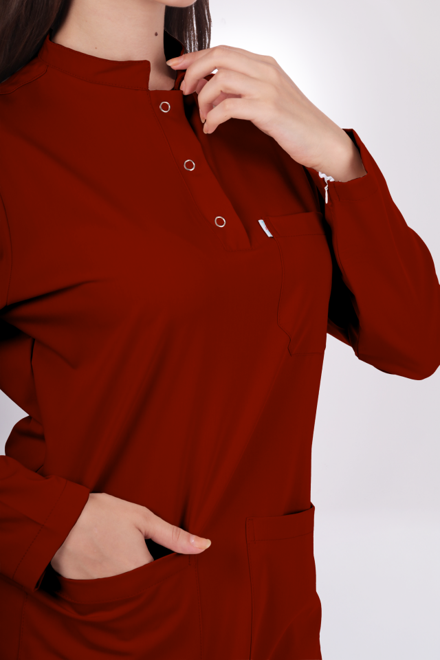 Premium Likralı Tesettür Seri Kadın Bordo Scrubs