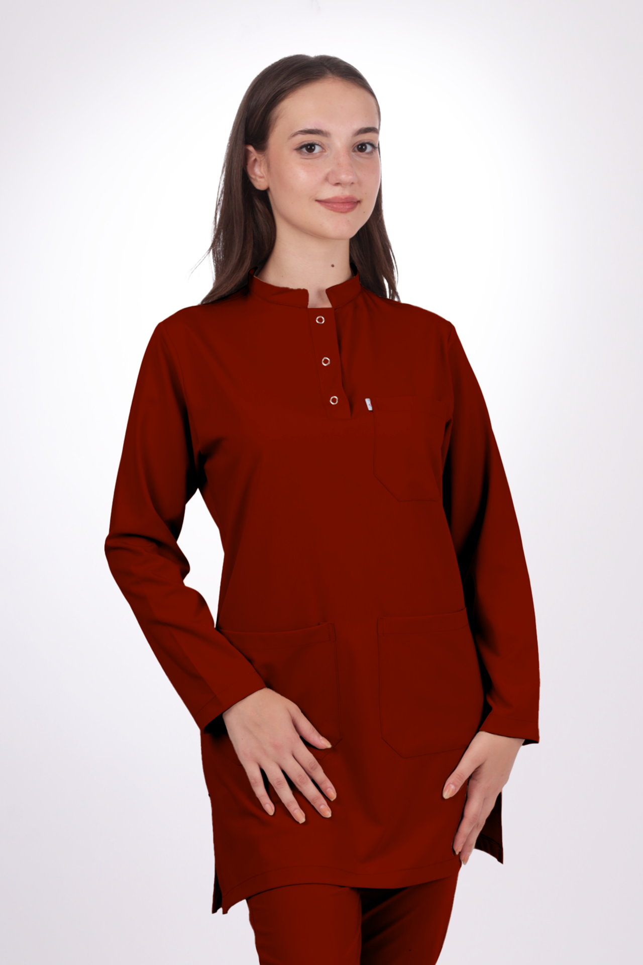 Premium Likralı Tesettür Seri Kadın Bordo Scrubs