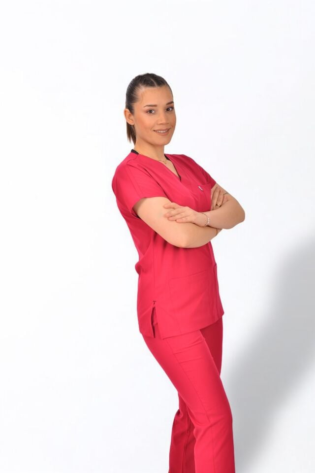 Likralı Klasik Seri Kadın Fuşya Scrubs