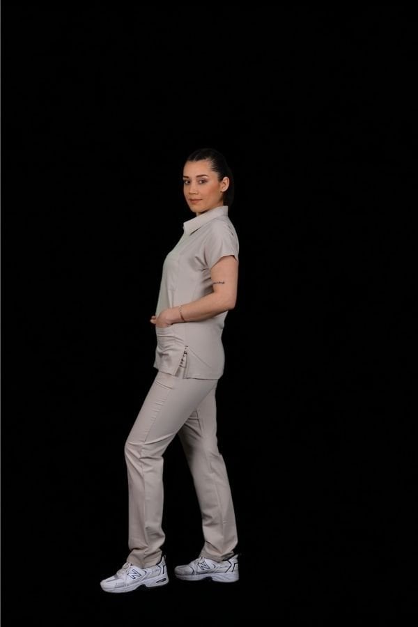 Premium Likralı Snap Seri Kadın Bej Scrubs