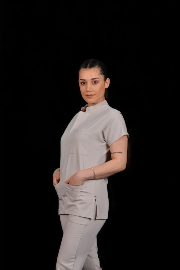 Premium Likralı Snap Seri Kadın Bej Scrubs